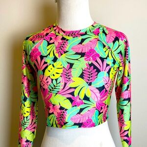 Cat & Jack Girl’s Tropical Palm Beach Graphic Long Sleeve Swim Top Size XL 14